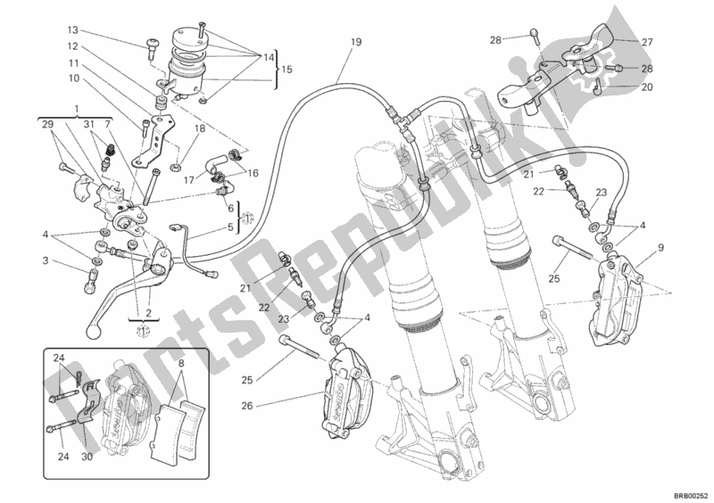 Toutes les pièces pour le Système De Freinage Avant du Ducati Hypermotard 1100 EVO 2012